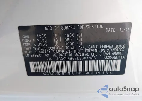 2020 Subaru Impreza Sedan из США, поврежденный, VIN 4S3GKAB67L3604986